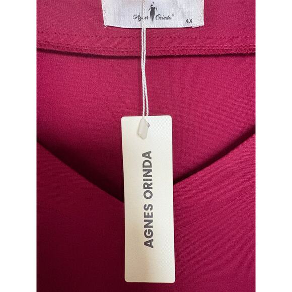 Peplum Style Burgundy Belted Knot Tie Top Agnes Orinda Women's Plus Size 4X - Picture 3 of 8